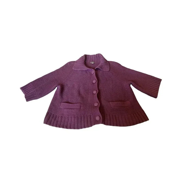 J. JILL Purple Boxy Fit 3/4 Sleeve Knit Button Up Cropped Cardigan Large‎ - Picture 1 of 4